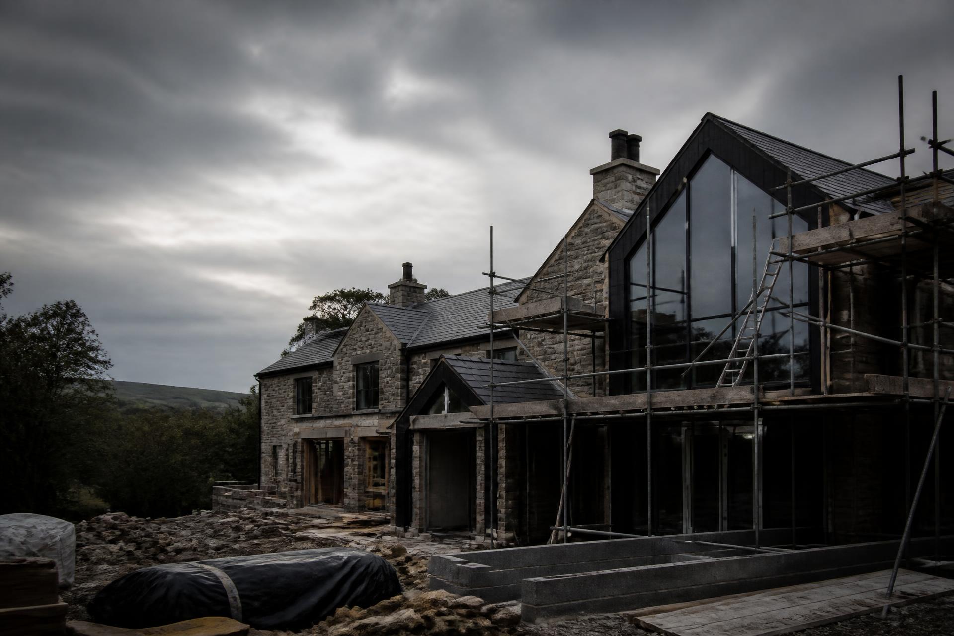 Stone house extension under construction in the Ribble Valley, Lancashire